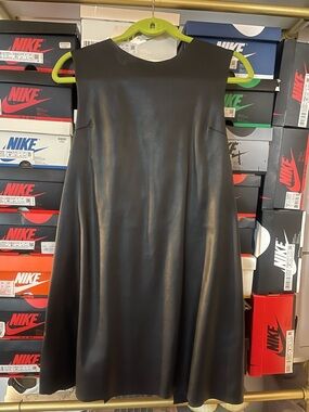 Zara Sleeveless Black A-Line Faux Leather Dress
